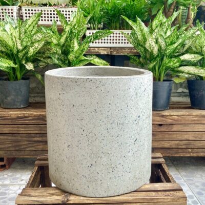 Chậu Xi Măng Đá Mài Trụ Tròn Kích Thước 30cm Màu Trắng, Đen, Xám Trồng Cây Nội Thất