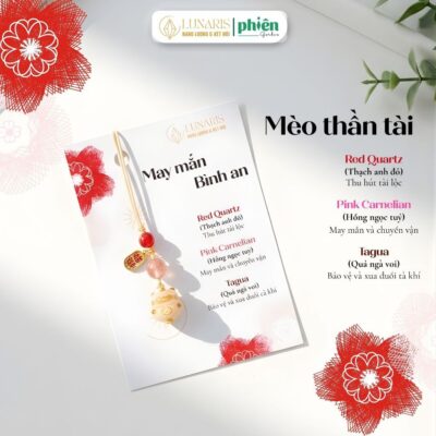 Dây Treo Điện Thoại Mèo Chiêu Tài Đá Phong Thuỷ Giúp Thu Hút May Mắn, Cầu Bình An