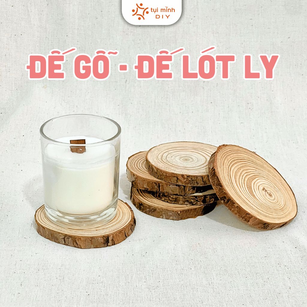 Đế Gỗ, Đế Lót Ly, Miếng Lót Nến Thơm Vân Tròn Tự Nhiên, Phụ Kiện Trang Trí, Lót Ly, Nến Dày Dặn