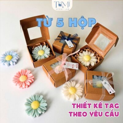 Thiết Kế Theo Yêu Cầu, Sáp Hoa Cúc Kèm Hộp Có Tag, Cột Nơ Làm Quà Cưới, Tặng Sự Kiện, Doanh Nghiệp