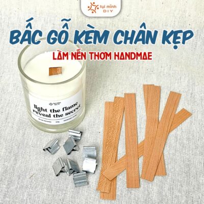 Combo 5 Bấc Nến Gỗ Kèm Chân Kẹp, Dụng Cụ Làm Nến Thơm Handmade