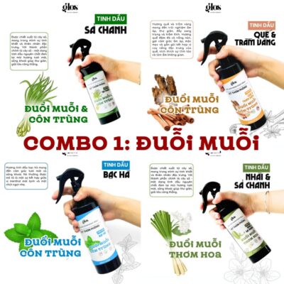 Combo 4 Chai Xịt Thơm Phòng 250ml Hương Sả Chanh, Bạc Hà, Giúp Đuổi Muỗi, Thư Giãn Cho Căn Phòng