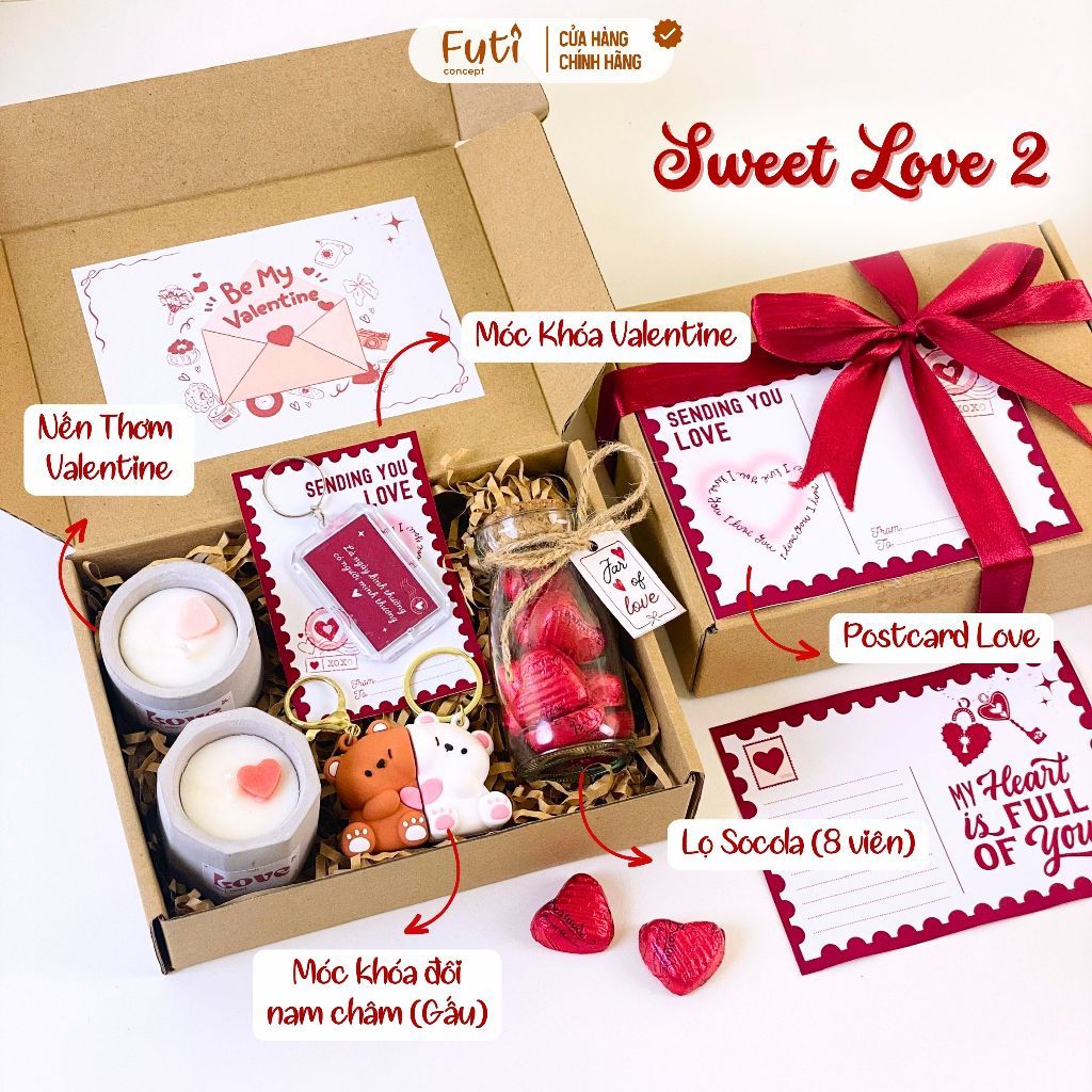 Hộp Quà Tặng Chocolate Tặng Người Yêu, Nến Thơm, Móc Khóa Tình Yêu Tặng Bạn Gái
