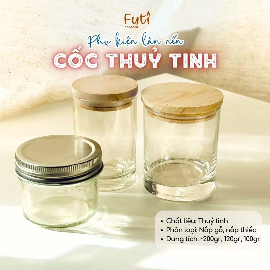 Cốc Đựng Nến Thủy Tinh Nắp Gỗ