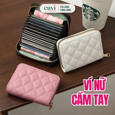 Ví Nữ Cầm Tay Mini Nhiều Ngăn Thêu Họa Tiết Phong Cách Hàn Quốc